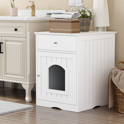 Wooden Pet House Litter Box Fence with Drawers