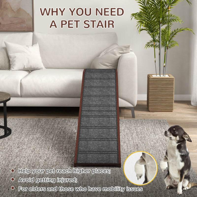 Pawhut Dog Ramp for Bed, Pet Ramp for Dogs with Non-Slip Carpet and Top Platform, 74 X 16 X 25, Brown