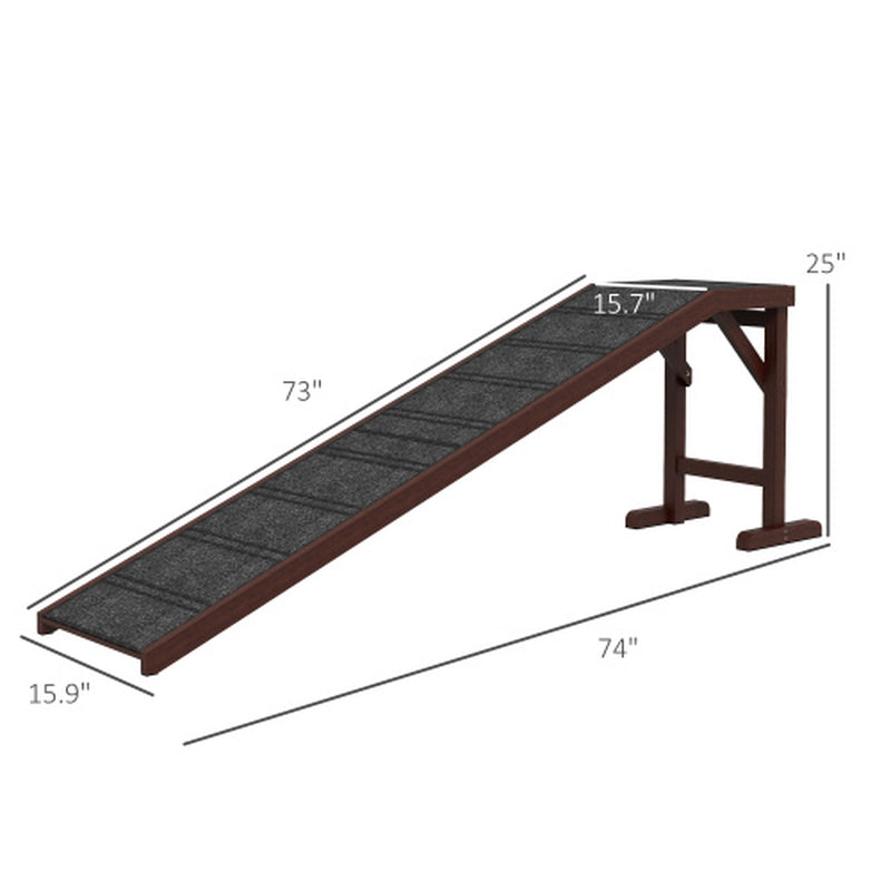 Pawhut Dog Ramp for Bed, Pet Ramp for Dogs with Non-Slip Carpet and Top Platform, 74 X 16 X 25, Brown