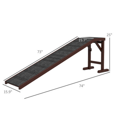Pawhut Dog Ramp for Bed, Pet Ramp for Dogs with Non-Slip Carpet and Top Platform, 74 X 16 X 25, Brown
