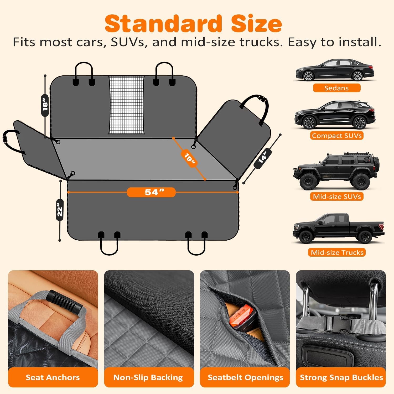 4 in 1 Dog Car Seat Cover for Back Seat, Waterproof Dog Hammock with Mesh Window and Side Flap Pet Car Seat Protector Dogs Backseat Cover for Cars, Suvs & Mid-Size Trucks
