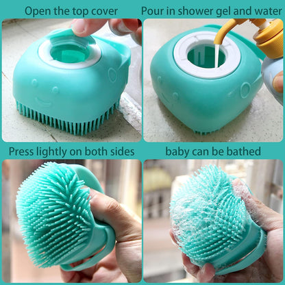 Pet Bath Brush Dog Baths Brush Shampoo Dispenser Soft Silicone Dog Bathing Brushes Dogs Shampoo Brushes Scrubbers for Cats and Dogs Shower Brush Grooming (Blue)