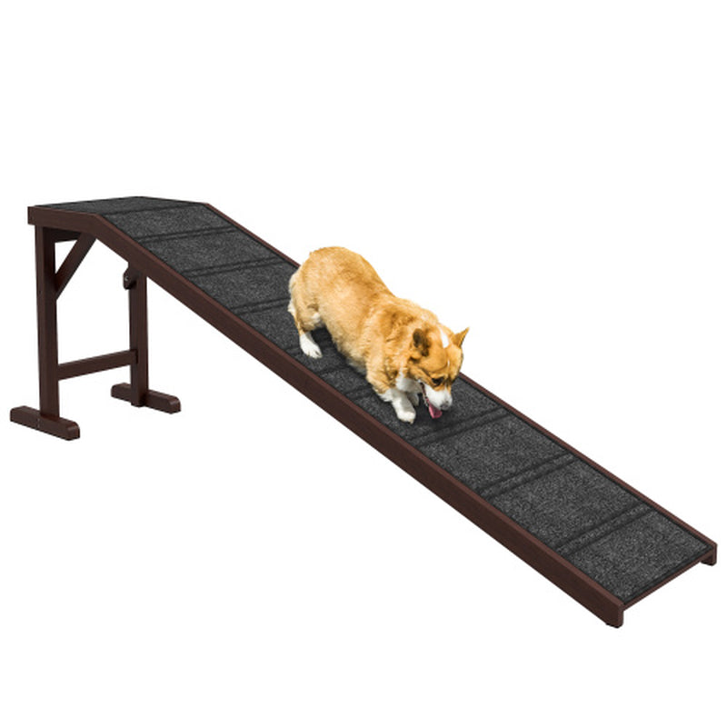 Pawhut Dog Ramp for Bed, Pet Ramp for Dogs with Non-Slip Carpet and Top Platform, 74 X 16 X 25, Brown