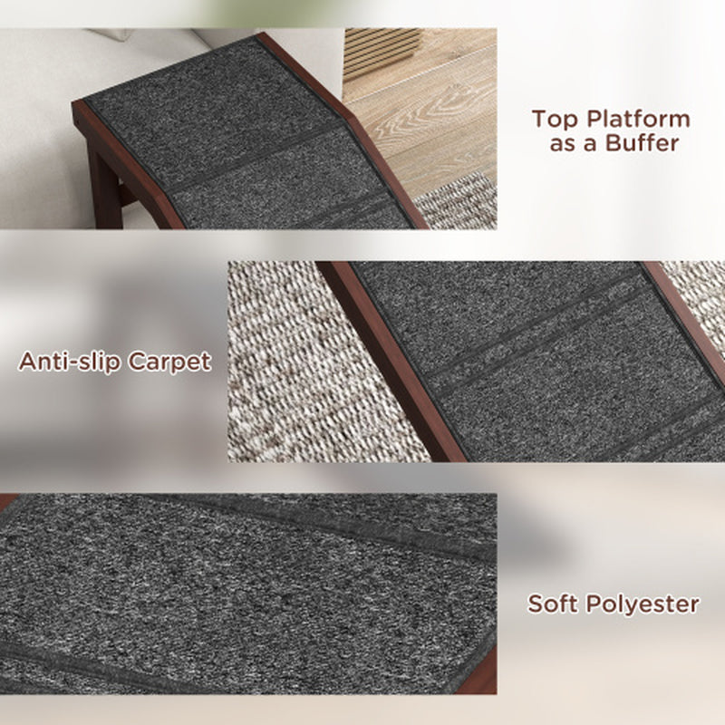Pawhut Dog Ramp for Bed, Pet Ramp for Dogs with Non-Slip Carpet and Top Platform, 74 X 16 X 25, Brown