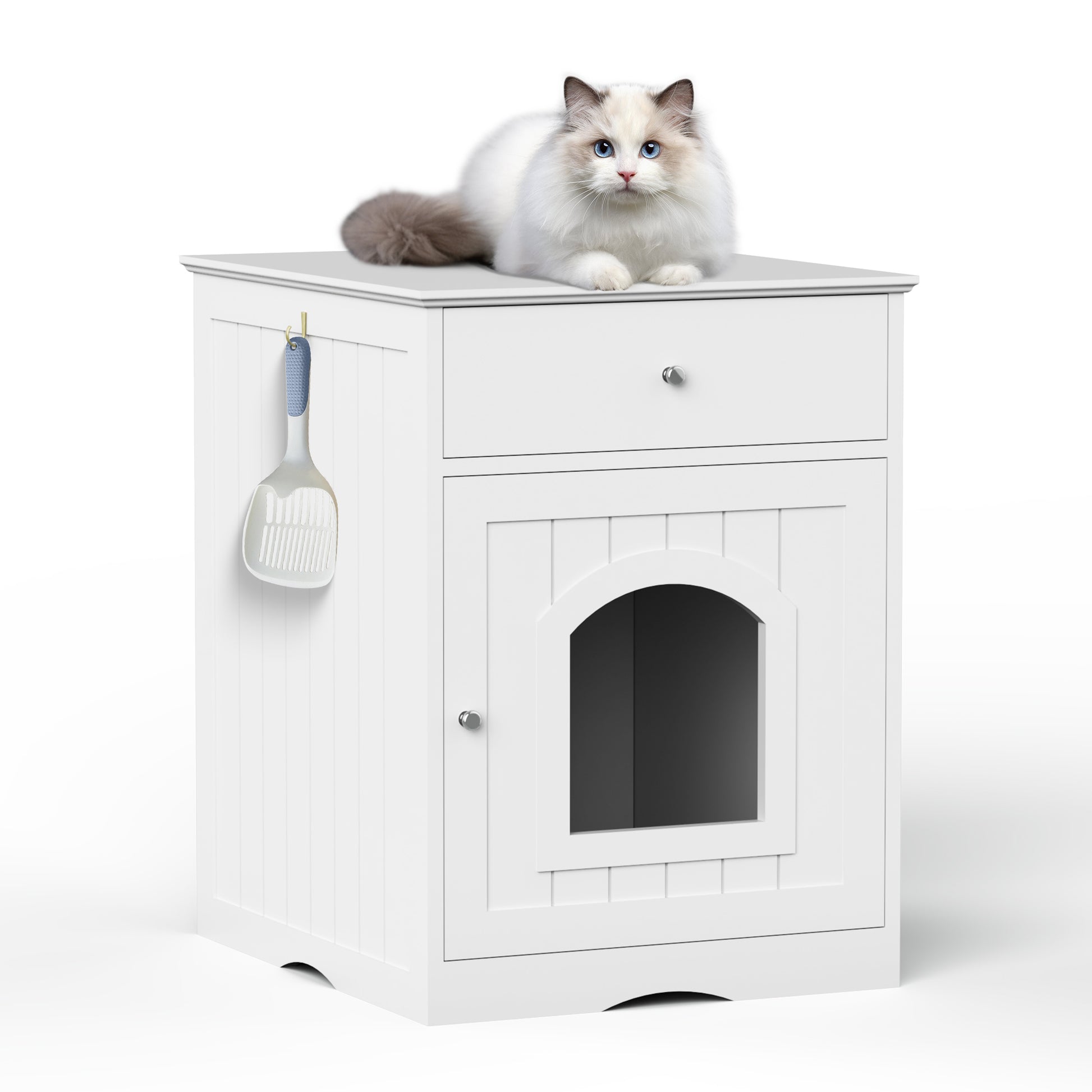 Wooden Pet House Litter Box Fence with Drawers
