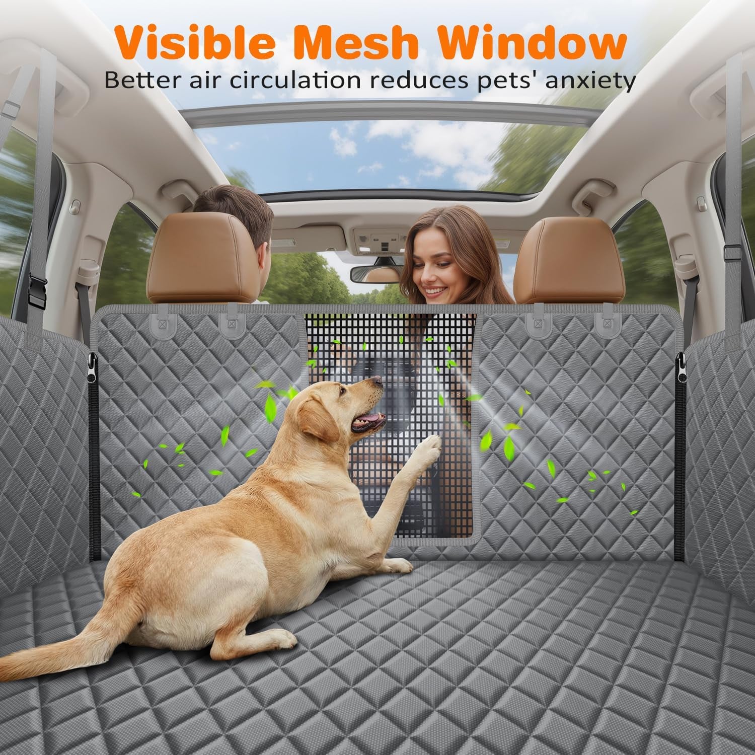 4 in 1 Dog Car Seat Cover for Back Seat, Waterproof Dog Hammock with Mesh Window and Side Flap Pet Car Seat Protector Dogs Backseat Cover for Cars, Suvs & Mid-Size Trucks