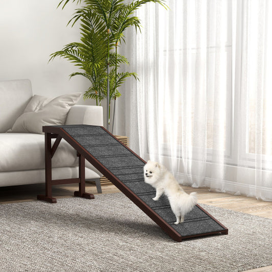 Pawhut Dog Ramp for Bed, Pet Ramp for Dogs with Non-Slip Carpet and Top Platform, 74 X 16 X 25, Brown