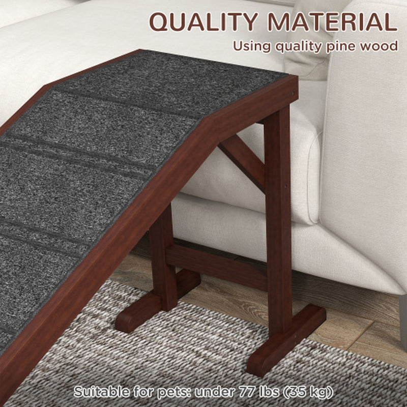 Pawhut Dog Ramp for Bed, Pet Ramp for Dogs with Non-Slip Carpet and Top Platform, 74 X 16 X 25, Brown